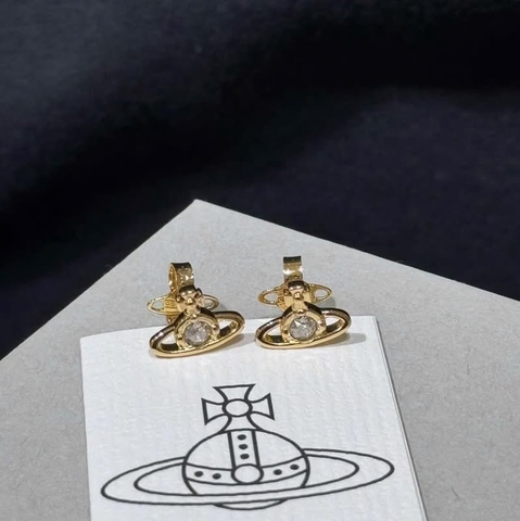 CHÍNH HÃNG - VIVIENNE WESTWOOD Nano Solitaire (Gold-shade) Earrings - Khuyên, hoa tai đá pha lê - JEWELRY