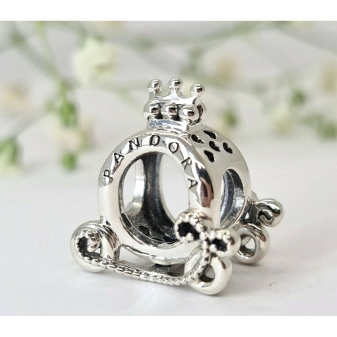 PANDORA Charm Polished Crown O Carriage (Silver Sterling) - Hạt trang trí vòng tay hình cổ xe bí vương miệng, bạc 925