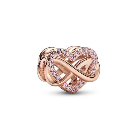 PANDORA Charm Moments INFINITY HEART (Silver Sterling, Rose-gold 14k plated, Zircona) - Hạt trang trí vòng tay hình trái tim vô cực, bạc 925, mạ vàng hồng 14k, đá CZ