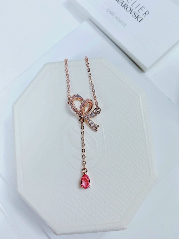 SWAROVSKI Volta Y pendant (Bow, Pink, Rose gold-tone plated) - Dây cổ, dây chuyền hoạ tiết nơ dài - JEWELRY NECKLACE