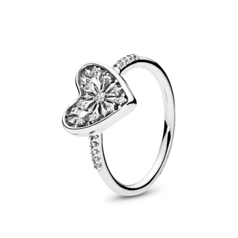PANDORA Heart of Winter Ring (Silver Sterling, Clear Zirconia) - Nhẫn hình trái tim hoa tuyết, bạc 925, đá CZ trắng trong suốt - RINGS JEWELRY