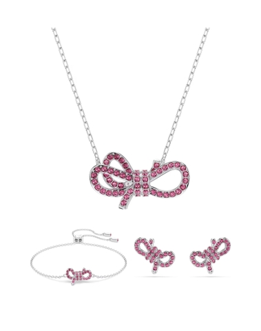 SWAROVSKI Lifelong Bow (Bow, Pink, Rhodium plated) - Dây cổ / Lắc tay / Khuyên tai - Hình nơ, pha lê hồng - JEWELRY