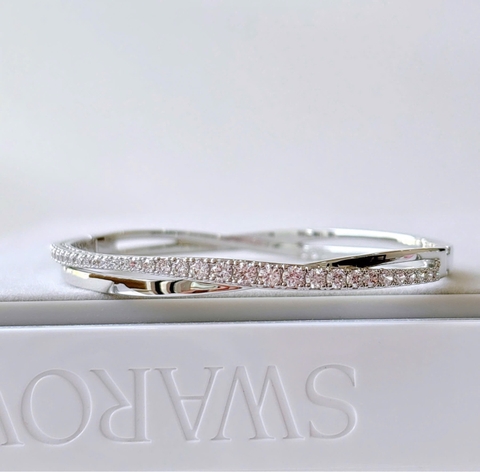 SWAROVSKI Hyperbola bangle (Round cut, White, Rhodium plated) - Vòng, lắc tay, pha lê trắng - JEWELRY BRACELET