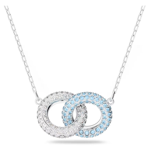 SWAROVSKI Dextera necklace (Pavé, Intertwined circles, Blue, Rhodium plated) - Dây cổ, dây chuyền lồng tròn pha lê xanh, trắng - JEWELRY NECKLACE
