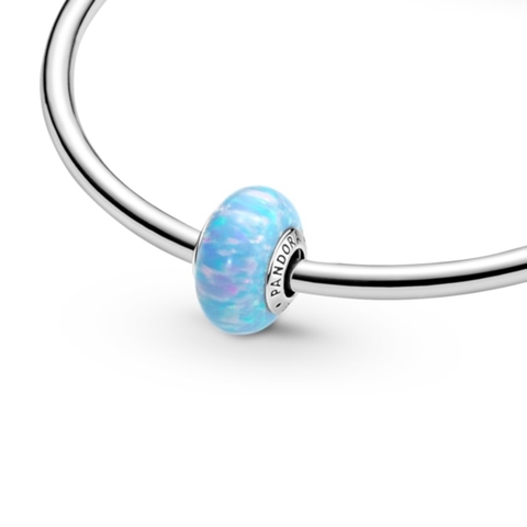 PANDORA Opalescent Ocean Blue Charm (Silver Sterling, Opal Lap-created) - Hạt trang trí vòng tay hình tròn thuỷ tinh, bạc 925, đá Opal nhân tạo màu xanh đại dương