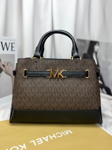 Túi MK Michael Kors Reed Small Pebbled Leather Belted Satchel Two-Tone Brown Bag - Túi xách, túi đeo chéo màu nâu