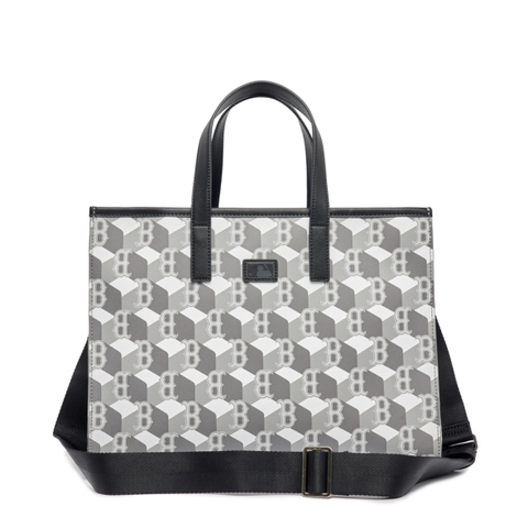 MLB CUBE MONOGRAM MEDIUM TOTE CROSSBODY BAG BOSTON RED SOX - Túi đeo chéo, quai xách, màu xám