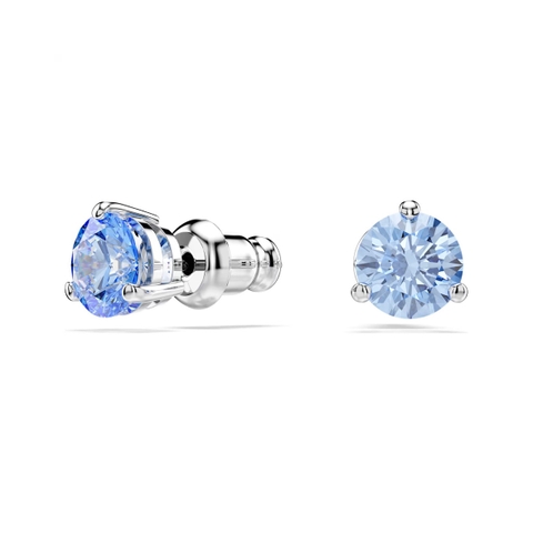SWAROVSKI Solitaire stud earrings (Round cut, Blue, Rhodium plated) - Khuyên tai, hình tròn, pha lê xanh - JEWERY