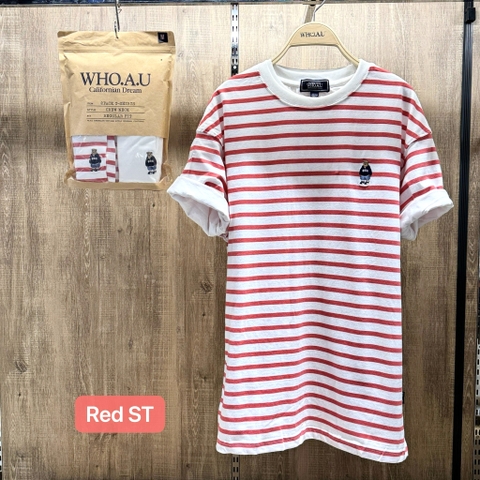 WHOAU T-SHIRT (SET GỒM 2 ÁO - Trắng và sọc Đỏ Red)