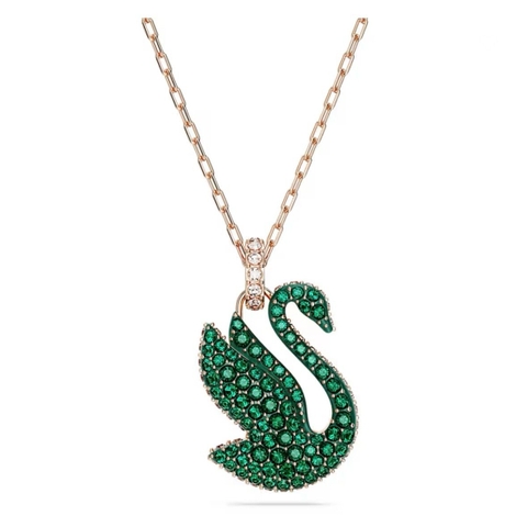 SWAROVSKI Swan pendant (Medium, Green, Rose gold-tone) - Dây cổ, dây chuyền thiên nga, pha lê xanh - JEWELRY NECKLACE