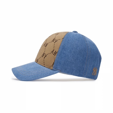 Mũ MLB Diamond Monogram Jacquard Denim Mix Match Unstructured Ball Cap New York Yankees Denim blue - brown - Mũ lưỡi trai, nón kết màu xanh, nâu