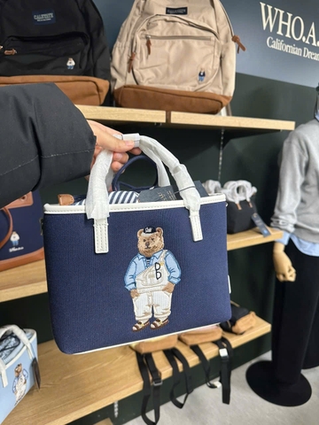 WHOAU BEAR CANVAS TOTE BAG NAVY - Túi xách có quai, đeo chéo, hình gấu, màu xanh đen