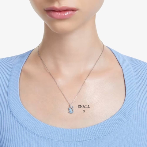 SWAROVSKI Swan pendant (Swan, M or S size, Blue, Rhodium plated) - Dây cổ, dây chuyền thiên nga xanh - JEWELRY NECKLACE