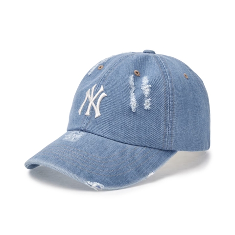MLB Damage washed denim unstructured ball cap New York Yankees BLUE denim - Mũ lưỡi trai, nón kết màu xanh jeans nhạt