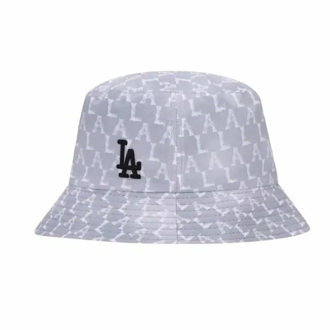 [SALE] Mũ MLB Monogram Reversible Bucket LA Yankees ‘Black Grey’  - Mũ hoạ tiết xám, đội được 2 mặt