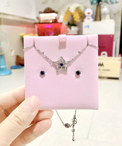 SWAROVSKI Stella set (Mixed cuts, Star, Blue, Rhodium plated) - EARRINGS & NECKLACE - Khuyên tai + dây cổ hình sao - SWAROVSKI - JEWELRY