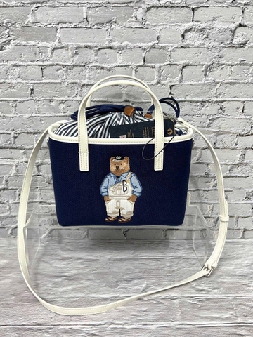 WHOAU BEAR CANVAS TOTE BAG NAVY - Túi xách có quai, đeo chéo, hình gấu, màu xanh đen