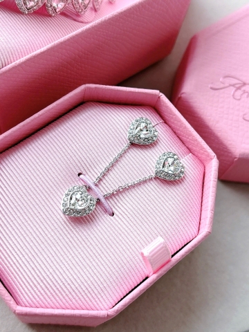 CHÍNH HÃNG - SWAROVSKI x Ariana Grande set (Mixed cuts, Heart, White, Rhodium plated) - SET - EARRINGS - NECKLACE - Khuyên tai + dây cổ, pha lê trắng, trái tim - JEWELRY