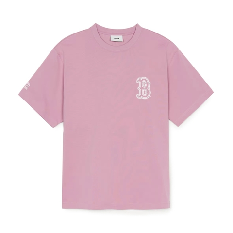 MLB Basic Street Logo Overfit Short Sleeve T-Shirt Boston Red Sox Pink - Áo thun cổ tròn tay lỡ màu hồng