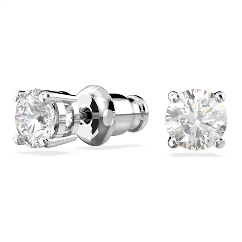 SWAROVSKI Stilla Attract stud earrings 0,5cm (Round cut, White, Rhodium plated) - Khuyên tai nam/nữ, pha lê trắng, hạt tròn - JEWERY