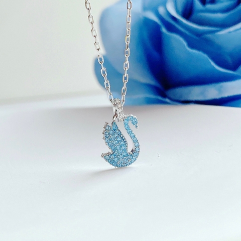SWAROVSKI Swan pendant (Swan, M or S size, Blue, Rhodium plated) - Dây cổ, dây chuyền thiên nga xanh - JEWELRY NECKLACE