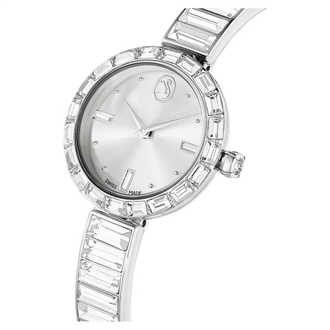 SWAROVSKI Matrix Bangle watch (Swiss Made, Crystal bracelet, White silver) - Đồng hồ, mặt tròn, dây kim loại, đính đá pha lê màu trắng - JEWELRY