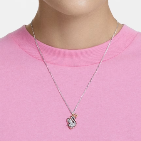 SWAROVSKI Swan pendant (Pink, White, Rhodium-plated) - Dây cổ, dây chuyền thiên nga, pha lê hồng - JEWELRY NECKLACE