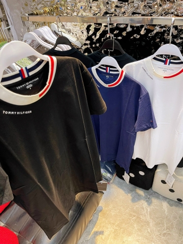 ÁO THUN TOMMY HILFIGER CỔ BO VIỀN TRẮNG/ĐEN/NAVY