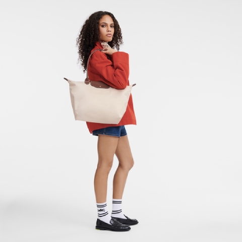 LAGRE SIZE - TÚI LONGCHAMP LE PLIAGE ORIGINAL TOTE BAG - PAPER - Túi xách màu be, quai nắp nâu