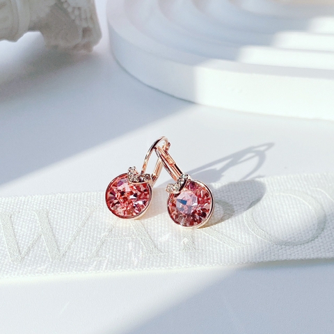 SWAROVSKI Bella V drop earrings (Round cut, Pink, Rose gold-tone plated) - Khuyên tai pha tròn màu hồng - JEWELRY