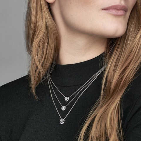 PANDORA Elevated Heart necklace (Sterling, White Zirconia) - Dây cổ, chuyền bạc 925, đá CZ trắng, hình trái tim - JEWELRY NECKLACE