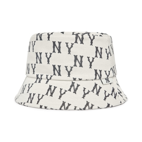 [SALE] MLB MONOGRAM NY NEWYORK YANKEES WHITE BUCKET - Mũ vành tròn, tone trắng