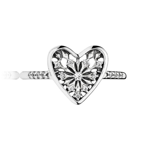 PANDORA Heart of Winter Ring (Silver Sterling, Clear Zirconia) - Nhẫn hình trái tim hoa tuyết, bạc 925, đá CZ trắng trong suốt - RINGS JEWELRY
