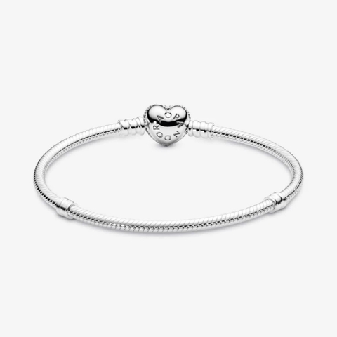 Pandora Moments Snake Chain Bracelet (Heart Clasp, Silver Sterling) - Vòng/lắc tay bạc 925, khoá tim đính đá, dáng mềm - JEWELRY BRACELET