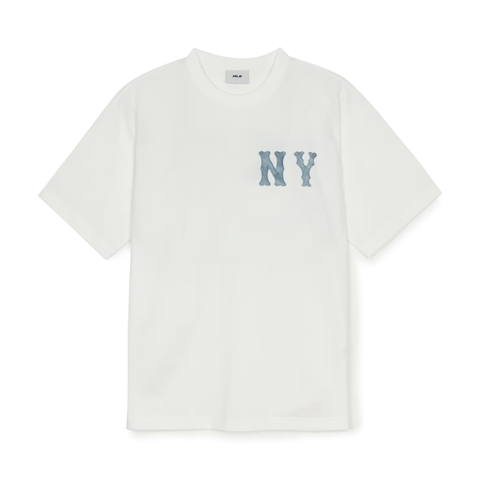 MLB Basic Denim-like Coopers Overfit Functional Short Sleeve T-shirt New York Yankees - Áo thun cổ tròn tay lỡ màu trắng