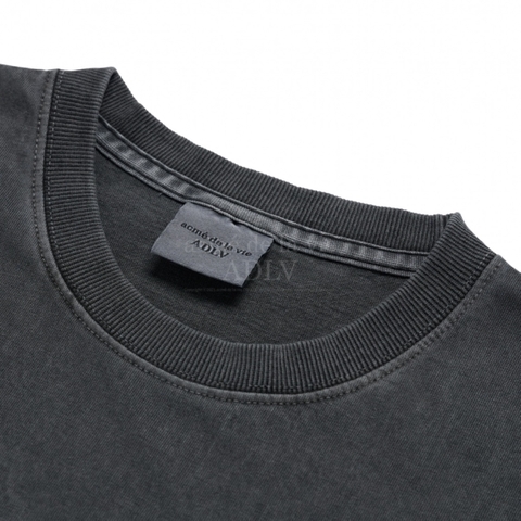 ÁO ADLV BEAR APPLIQUE PIGMENT WASHING CHARCOAL T-SHIRT - Áo thun cổ tròn tay lỡ hình gấu, màu than chì