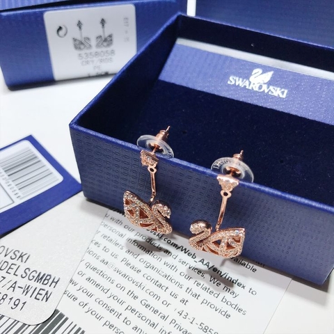 SWAROVSKI Facet Swan Pierced earrings (Swan, White, Rose-gold tone plated) - Khuyên tai thiên nga - JEWELRY
