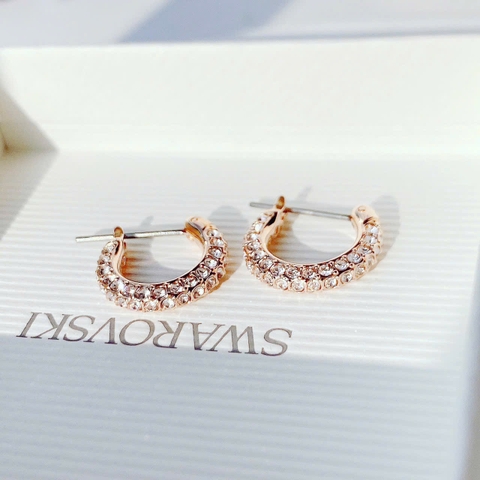 SWAROVSKI Dextera hoop stone earrings (Pavé, Small, White, Rose gold-tone plated) - Khuyên tai tròn màu vàng hồng, pha lê trắng - JEWERY