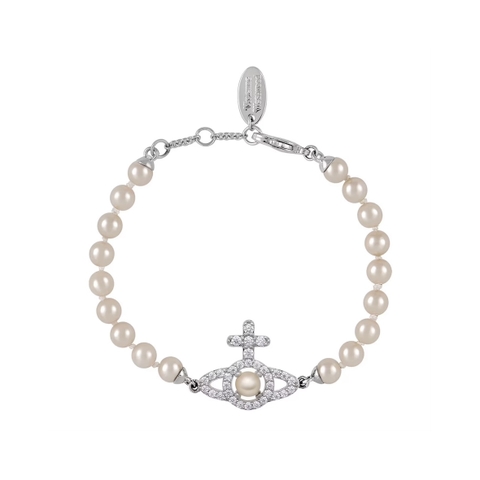 VIVIENNE WESTWOOD Olympia Pearl Chain Bracelet - Vòng/lắc tay hình quả cầu hai chiều, phối đá CZ trắng, pha lê ngọc trai - JEWELRY BRACELETS