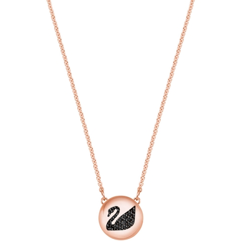 SWAROVSKI Hall Swan necklace (Swan, Rose Gold plated) - Dây cổ, dây chuyền thiên nga đen trong vòng tròn - SWAROVSKI - JEWELRY NECKLACE
