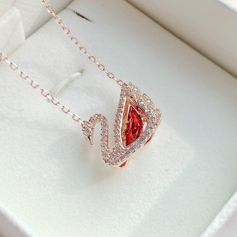 Dây cổ SWAROVSKI Dancing Swan necklace (Swan, RED, Rhodium plated) - Dây chuyền thiên nga đính đá pha lê đỏ - JEWELRY