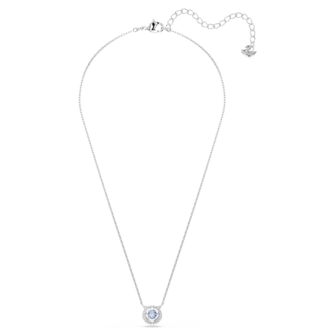 CHÍNH HÃNG - SWAROVSKI Una Sparkling Dance necklace (Round, BLUE, Rhodium plated) Dây chuyền pha lê xanh chuyển động - JEWELRY