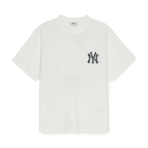 MLB Denim-like monotiv overfit functional short-sleeve T-shirt New York Yankees IVORY - Áo thun cổ tròn, tay lở màu trắng kem
