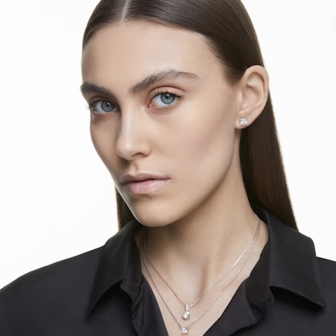 SWAROVSKI Attract stud earrings (Square cut, White, Rhodium plated) - Khuyên tai thiên nga pha lê trắng - JEWELRY
