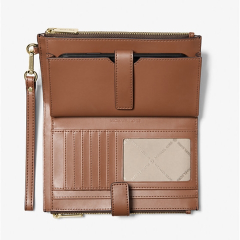 MICHAEL KORS MK Jet Set Travel Signature Logo Brown - Double Zip Wallet - Ví cầm tay nhiều ngăn đựng thẻ, tiền, màu nâu