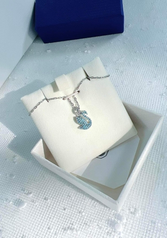 SWAROVSKI Swan pendant (Swan, M or S size, Blue, Rhodium plated) - Dây cổ, dây chuyền thiên nga xanh - JEWELRY NECKLACE