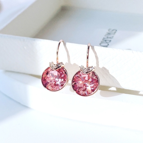 SWAROVSKI Bella V drop earrings (Round cut, Pink, Rose gold-tone plated) - Khuyên tai pha tròn màu hồng - JEWELRY