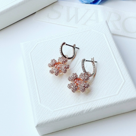 SWAROVSKI Idyllia drop earrings (Clover, White, Rose gold-tone plated) - Khuyên tai lá, pha lê hồng - JEWELRY