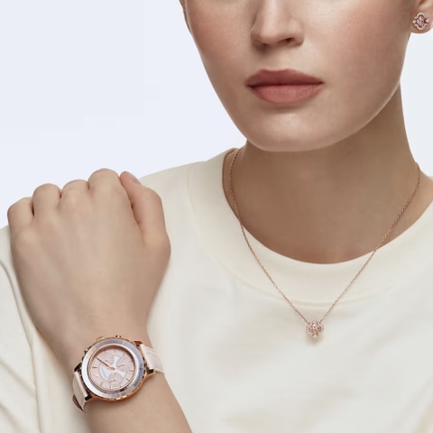 SWAROVSKI Una set (Mixed cuts, Clover, Pink, Rose gold-tone plated) - EARRINGS & NECKLACE - Khuyên tai + dây cổ - JEWELRY