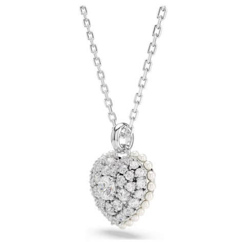 SWAROVSKI Hyperbola pendant (Heart, Crystal pearl, Rhodium plated) - Dây cổ, dây chuyền trái tim, pha lê trắng - JEWELRY NECKLACE